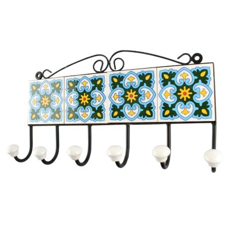 Turquoise Ceramic Flower Tile Wall Hook Online
